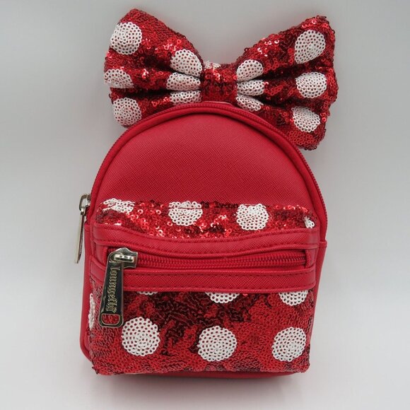 Loungefly Disney Backpack 6.5" Minnie Mouse Polka Dot Sequins Belt Bag READ - Picture 1 of 9